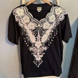 Fast Fashion of California Black 80s Inspired Embellished T-Shirt OS